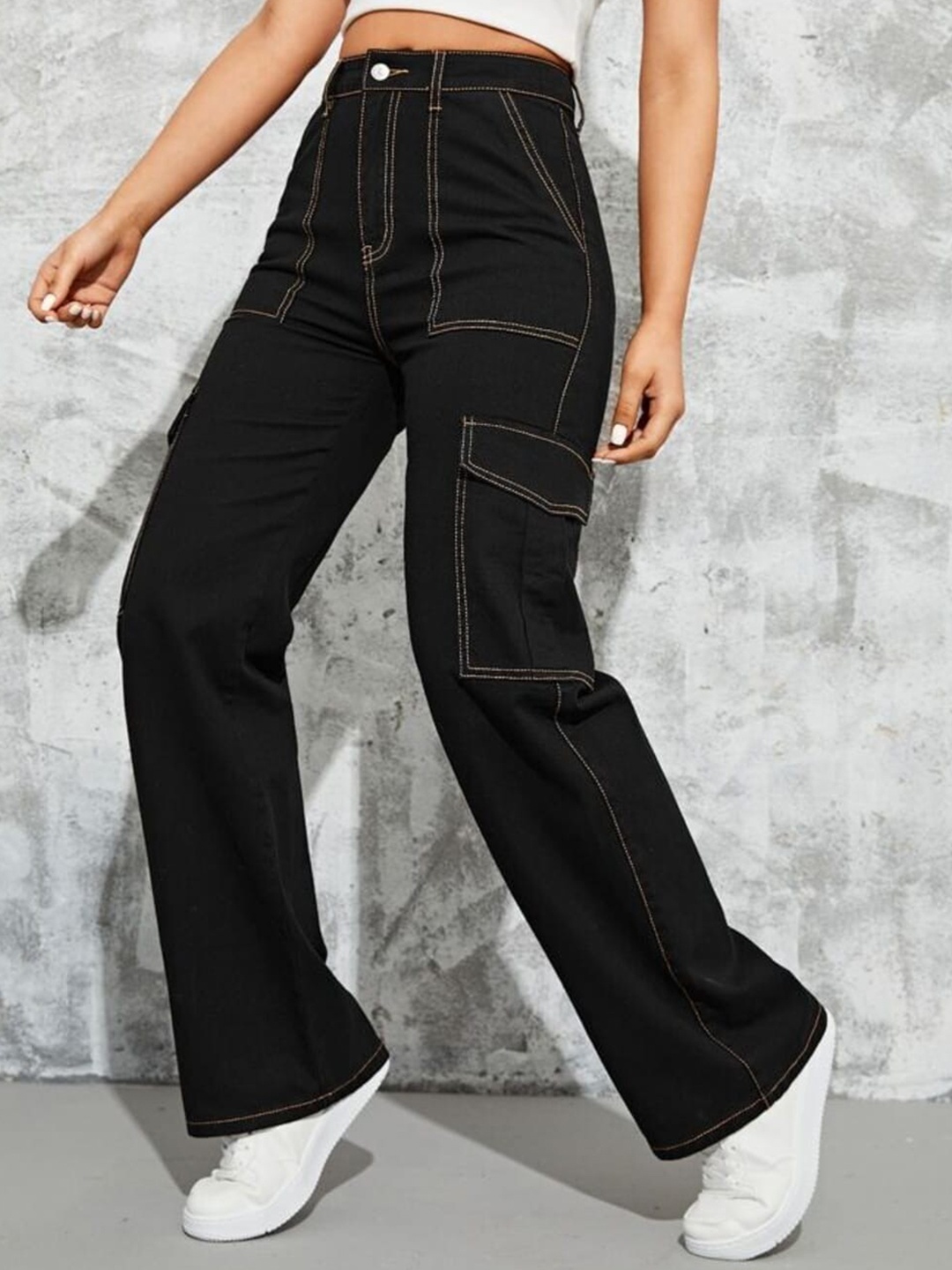 

Next One Women Smart Wide Leg High-Rise Clean Look Stretchable Jeans, Black