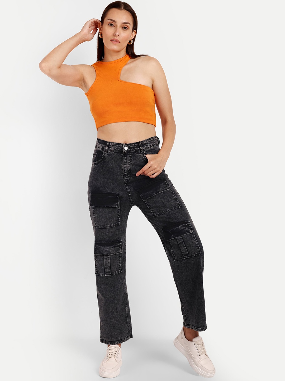 

Next One Women Smart Wide Leg High-Rise Clean Look Stretchable Jeans, Black