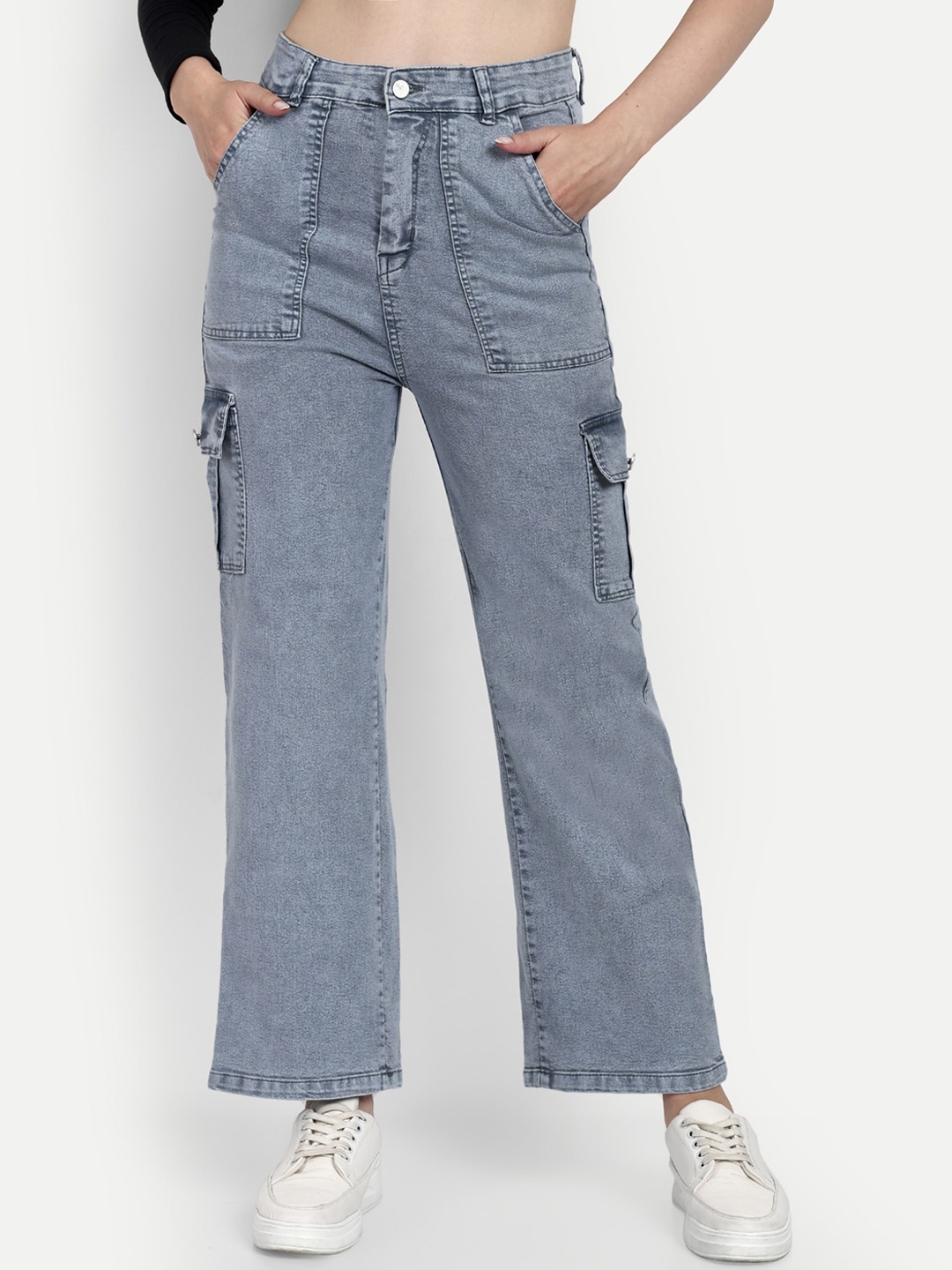 

Next One Women Smart Wide Leg High-Rise Clean Look Stretchable Jeans, Grey