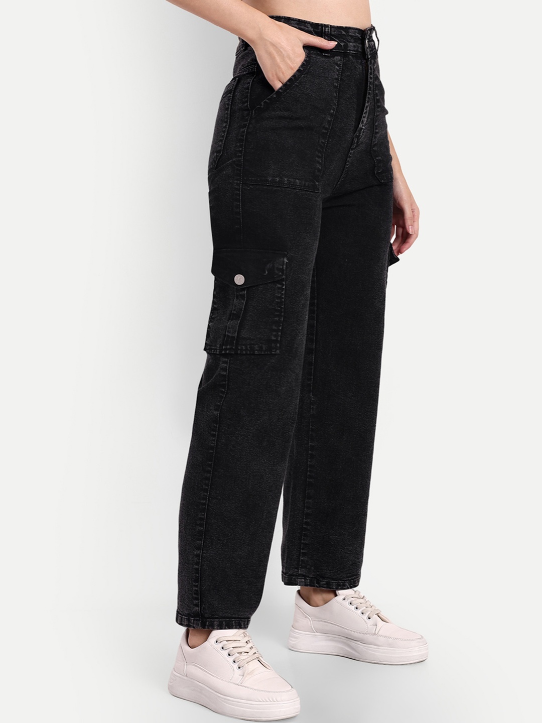

Next One Women Smart Wide Leg High-Rise Clean Look Stretchable Jeans, Black