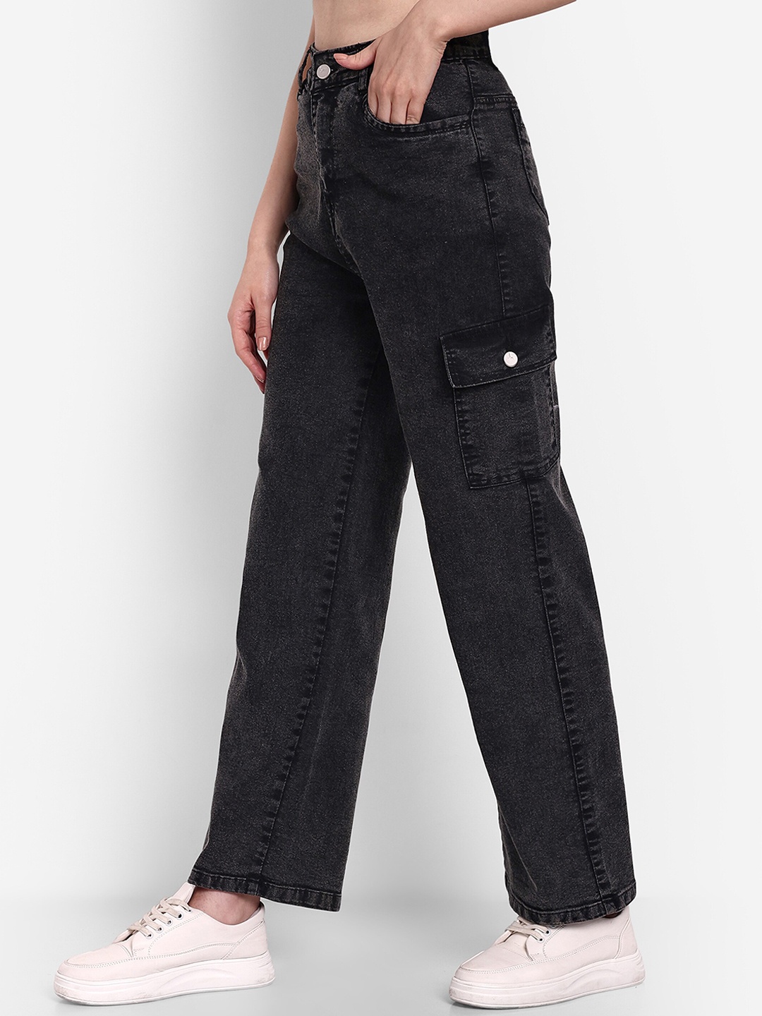 

Next One Women Smart Wide Leg High Rise Stretchable Jeans, Black