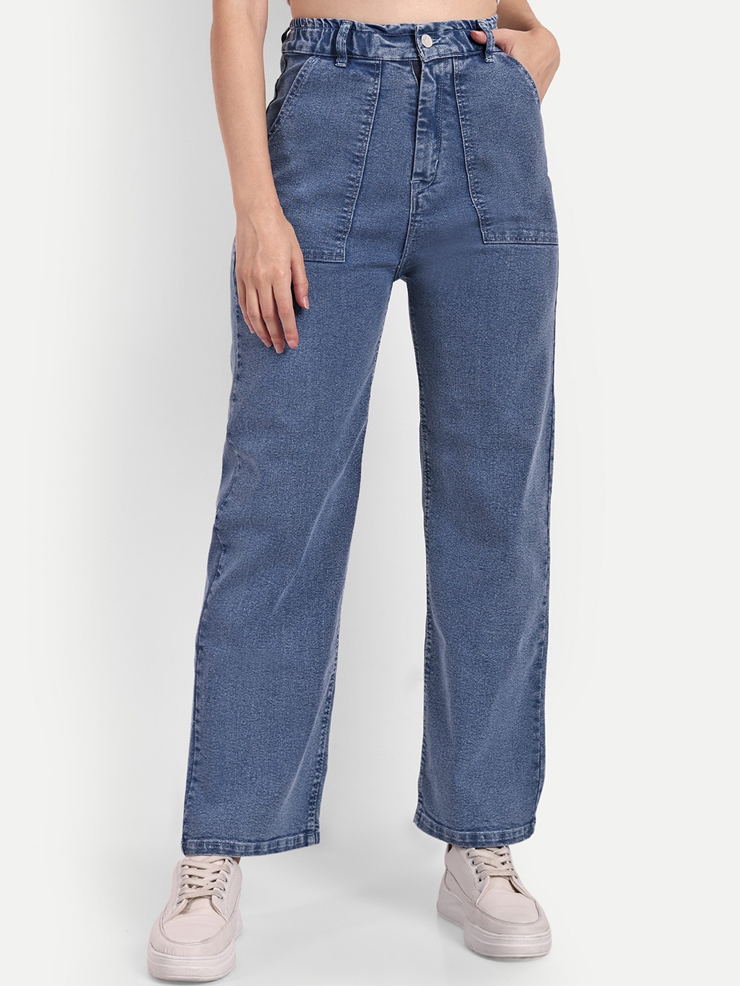 

Next One Women Smart Wide Leg High Rise Clean Look Stretchable Jeans, Blue