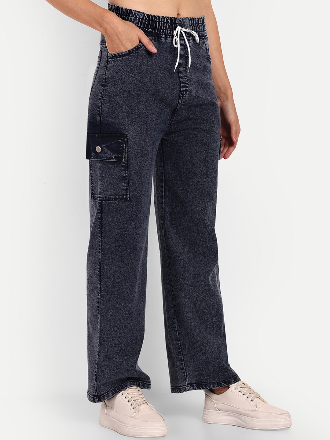 

Next One Women Smart Wide Leg High Rise Clean Look Stretchable Jeans, Navy blue