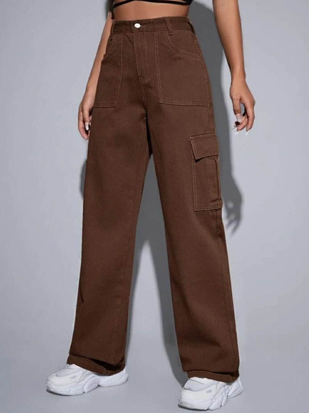 

Next One Women Smart Wide Leg High-Rise Highly Distressed Stretchable Jeans, Brown