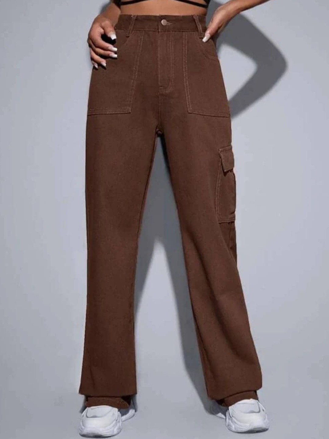 

Next One Women Brown Smart Wide Leg High-Rise Low Distress Stretchable Jeans