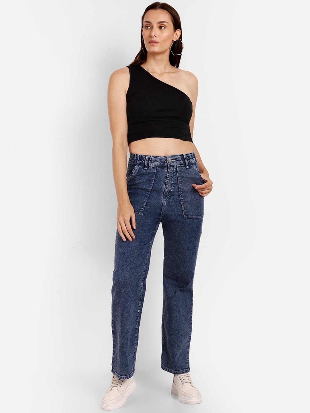 

Next One Women Smart Wide Leg High Rise Clean Look Stretchable Jeans, Blue