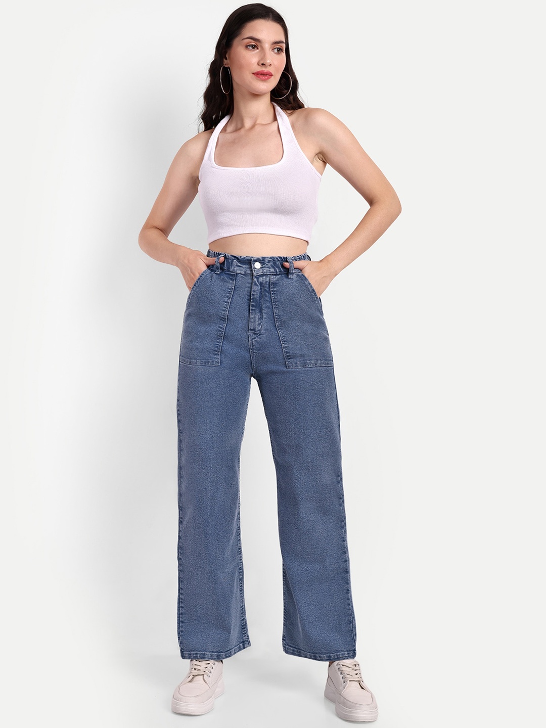 

Next One Women Blue Smart Wide Leg High-Rise Stretchable Jeans