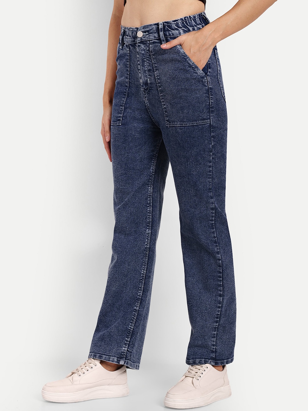 

Next One Women Smart Wide Leg High-Rise Light Fade Stretchable Jeans, Blue