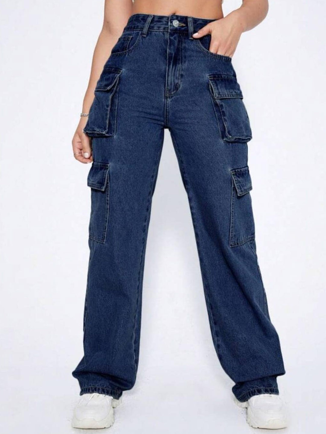 

Next One Women Smart Wide Leg High-Rise Highly Distressed Light Fade Stretchable Jeans, Blue