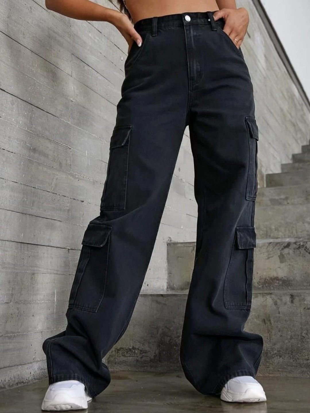 

Next One Women Black Smart Wide Leg High-Rise Clean Look Stretchable Jeans