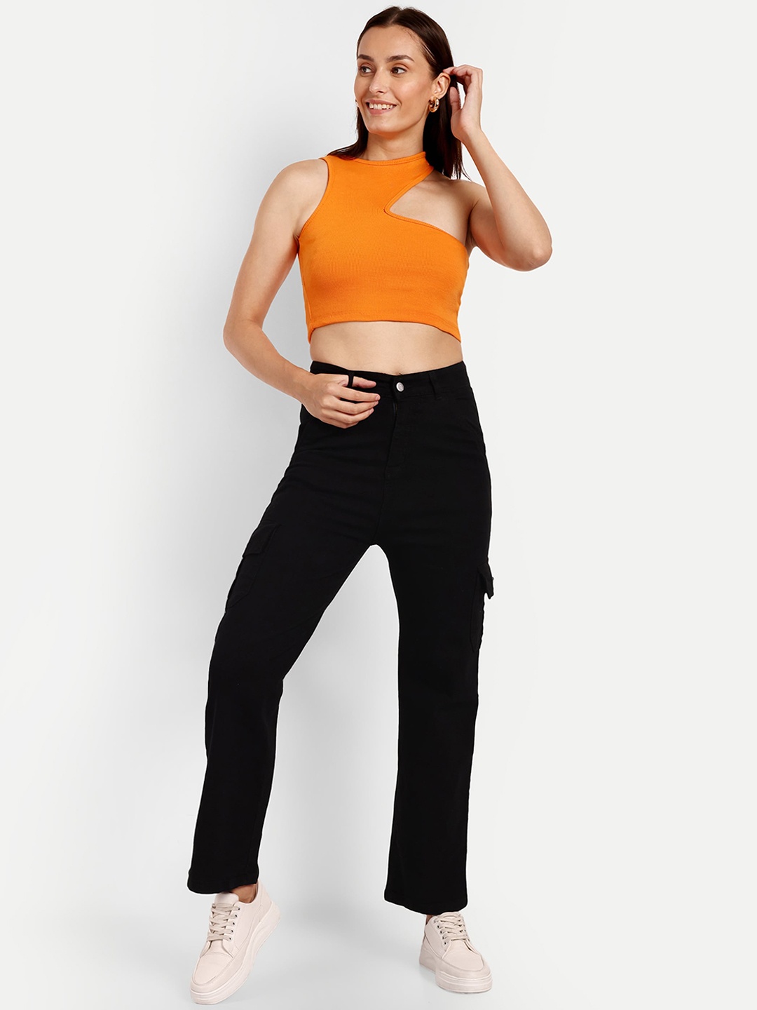 

Next One Women Smart Wide Leg High-Rise Stretchable Jeans, Black