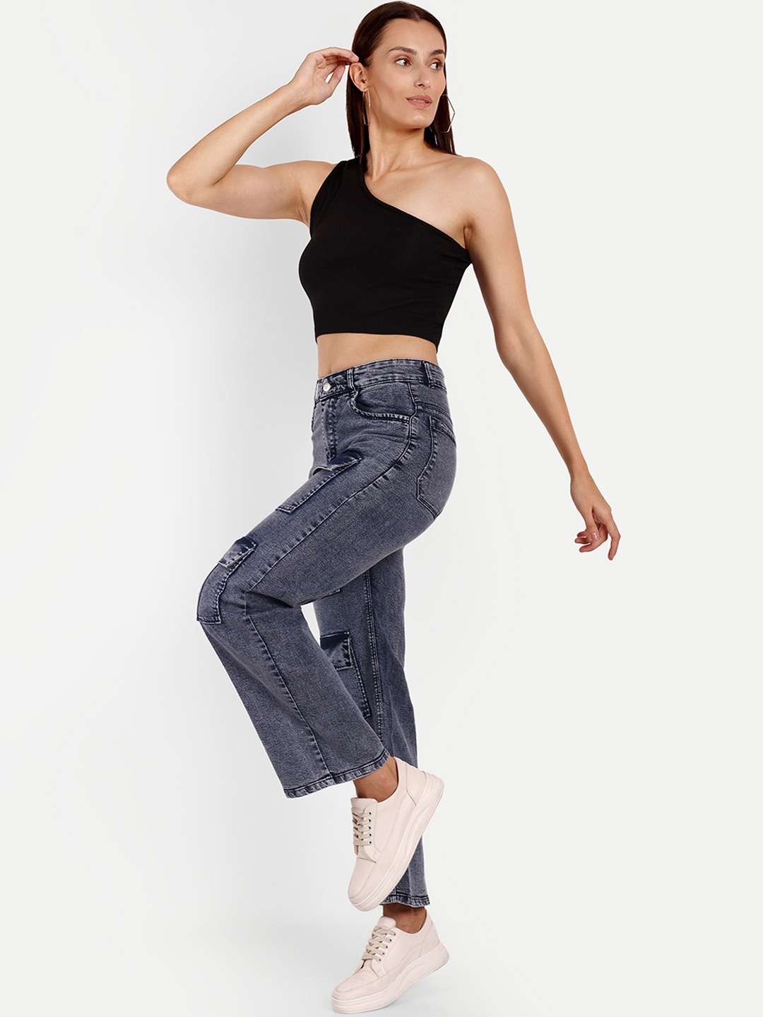 

Next One Women Smart Wide Leg High-Rise Clean Look Stretchable Jeans, Navy blue