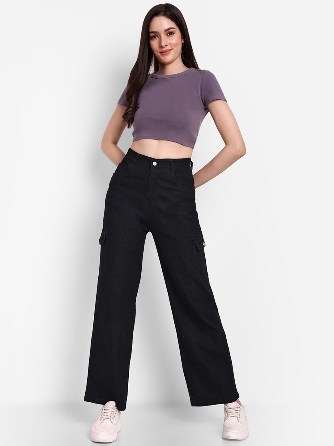 

Next One Women Smart Wide Leg High-Rise Clean Look Stretchable Jeans, Black