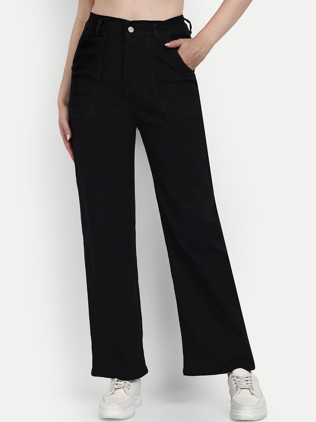 

Next One Women Smart Wide Leg High-Rise Clean Look Stretchable Jeans, Black