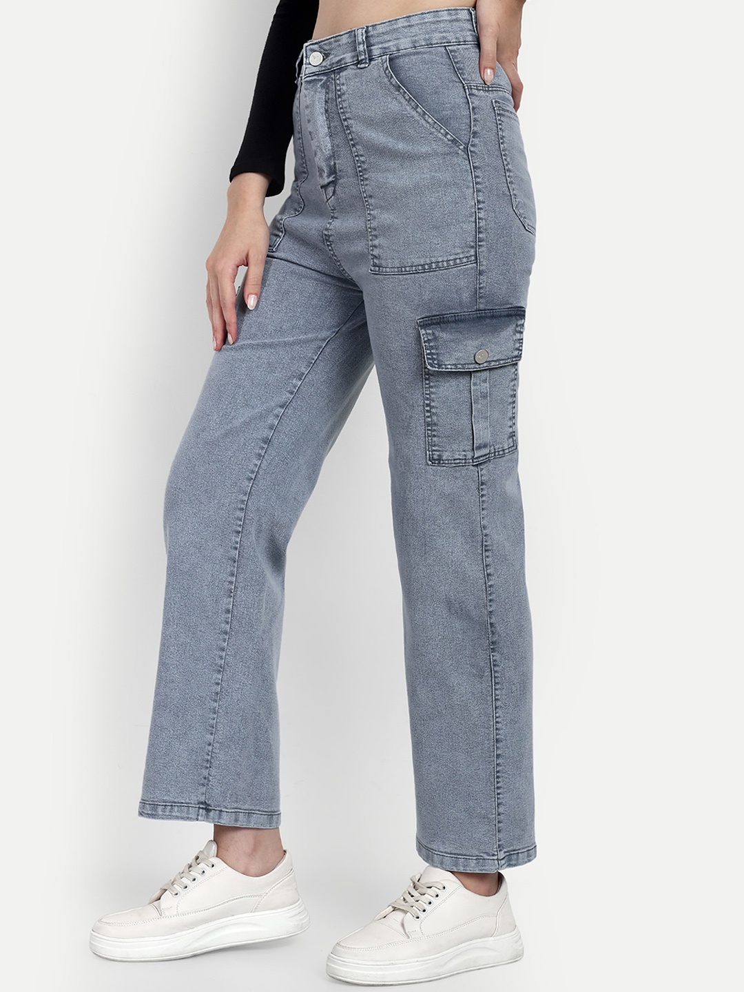 

Next One Women Smart Wide Leg High-Rise Heavy Fade Stretchable Jeans, Grey