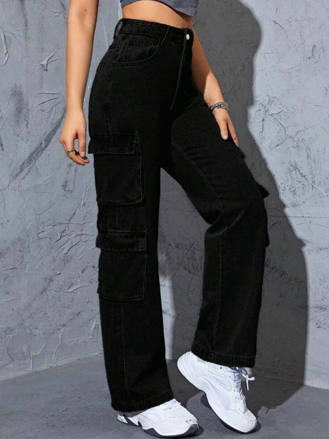 

Next One Women Smart Wide Leg High-Rise Clean look Stretchable Jeans, Black