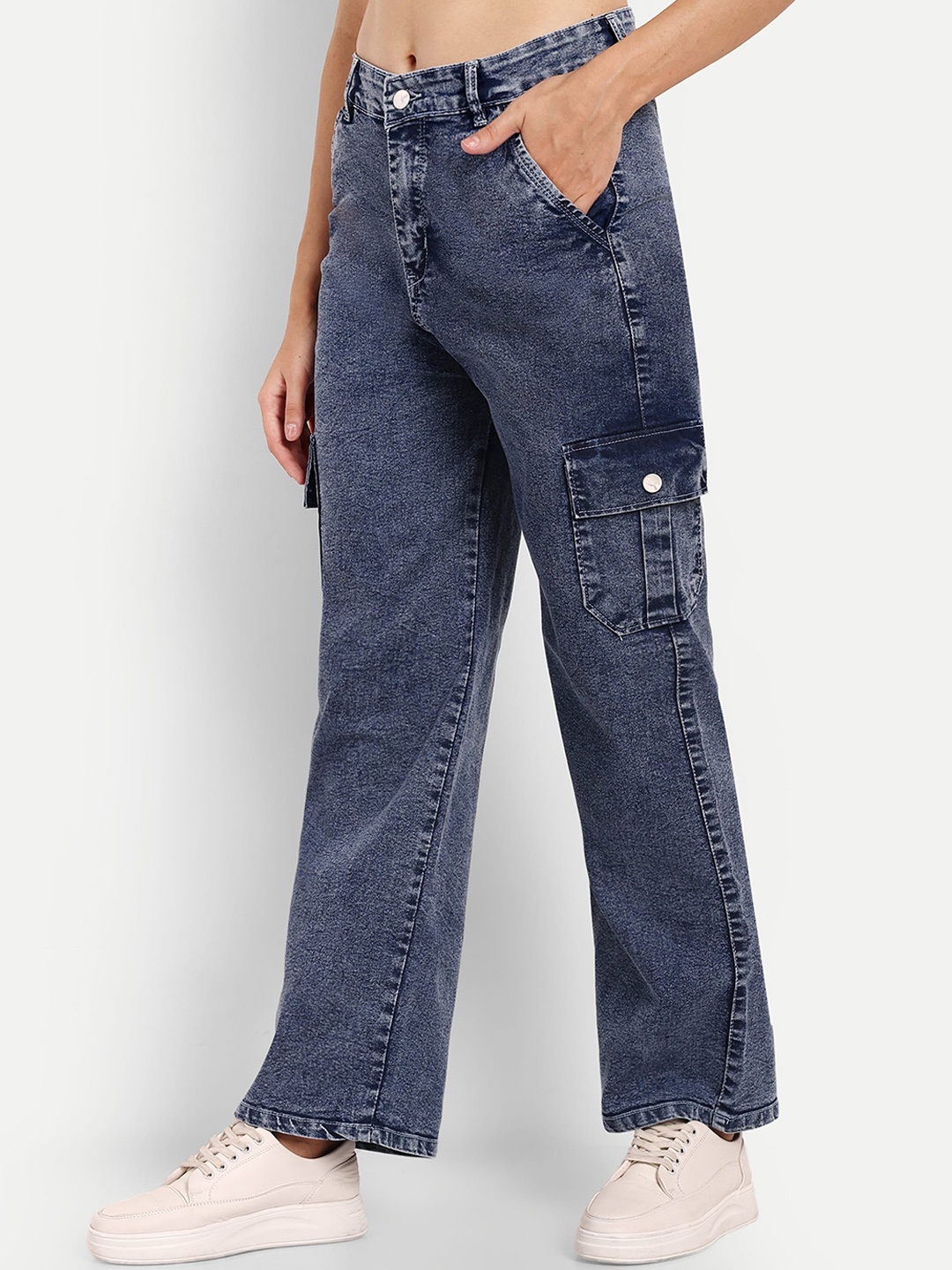 

Next One Women Smart Wide Leg High-Rise Heavy Fade Stretchable Jeans, Blue