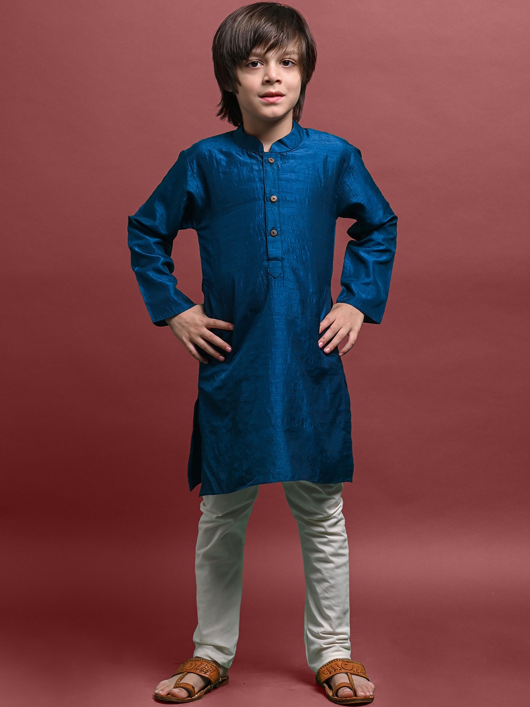 

VESHAM Boys Mandarin Collar Long Sleeves Kurta with Pyjamas, Blue