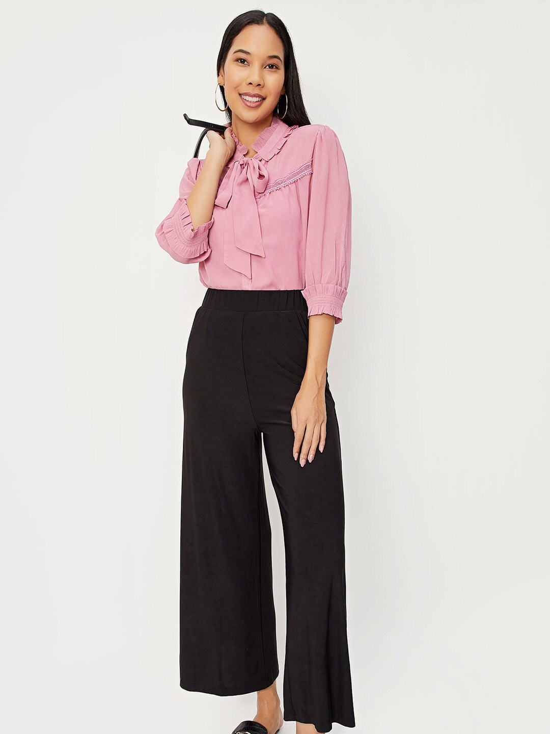 

max Tie-Up Neck Shirt Style Top, Pink