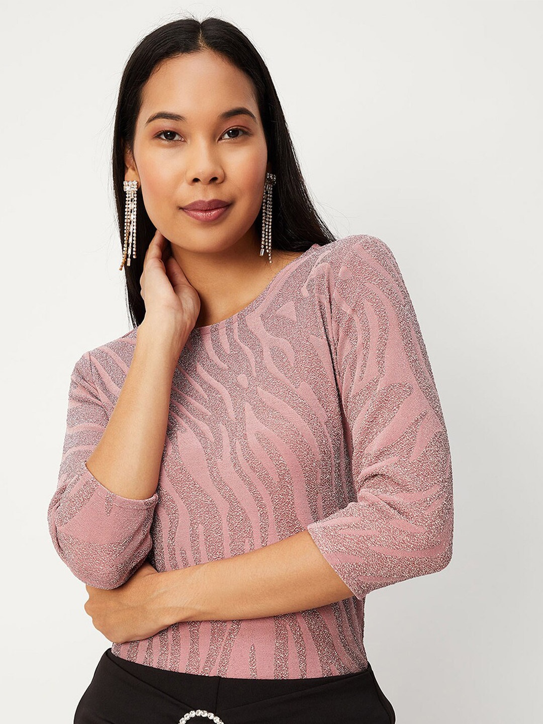 

max Self Design Round Neck Top, Pink