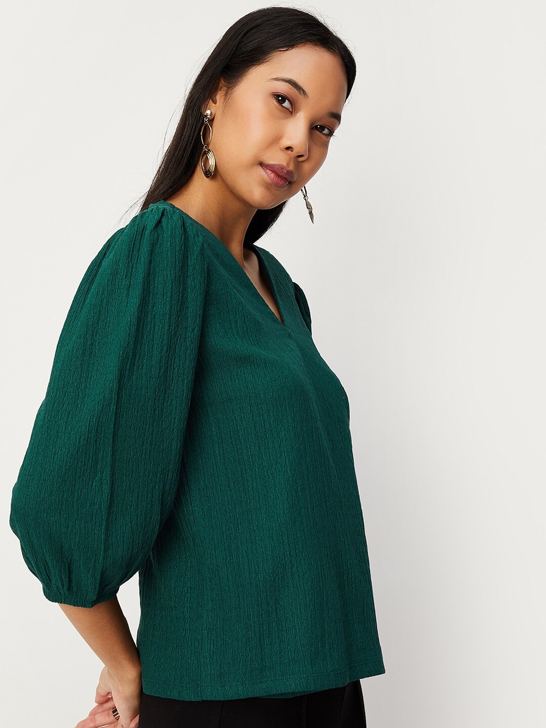 

max V-Neck Puffed Sleeves Top, Teal