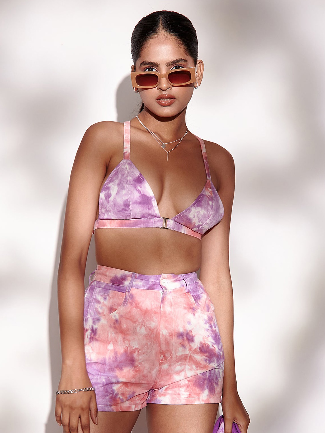 

THE CLOTHING FACTORY Tie and Dye Cotton Bralette Crop Top, Pink