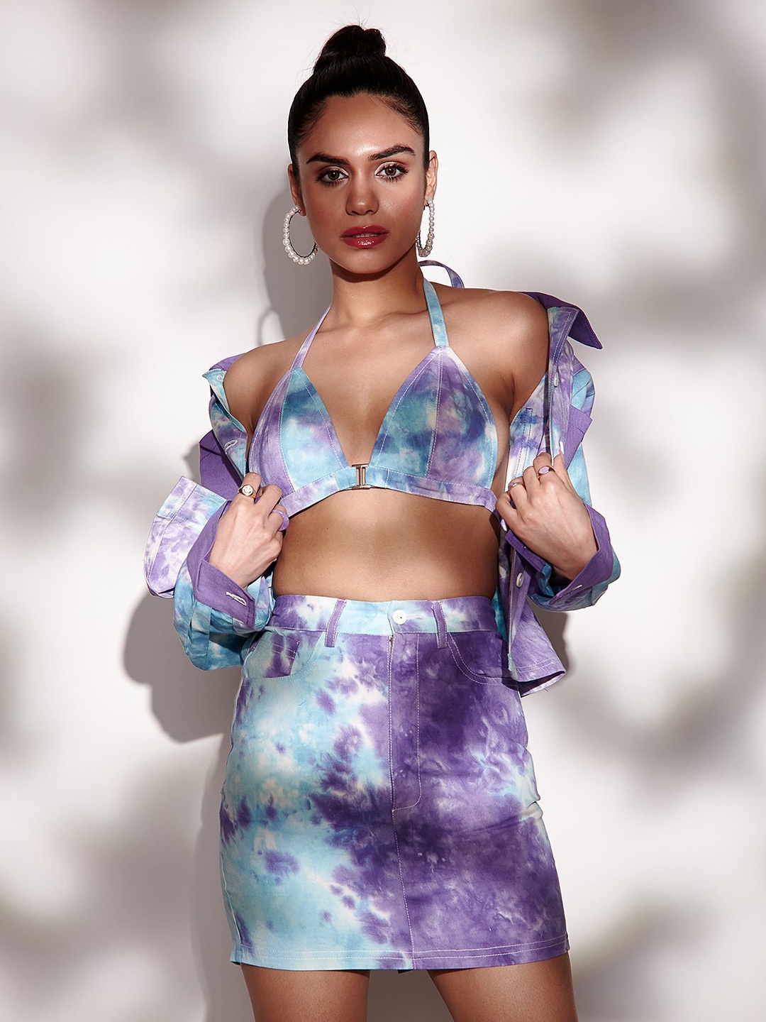 

THE CLOTHING FACTORY Tie and Dye Cotton Bralette Top, Blue