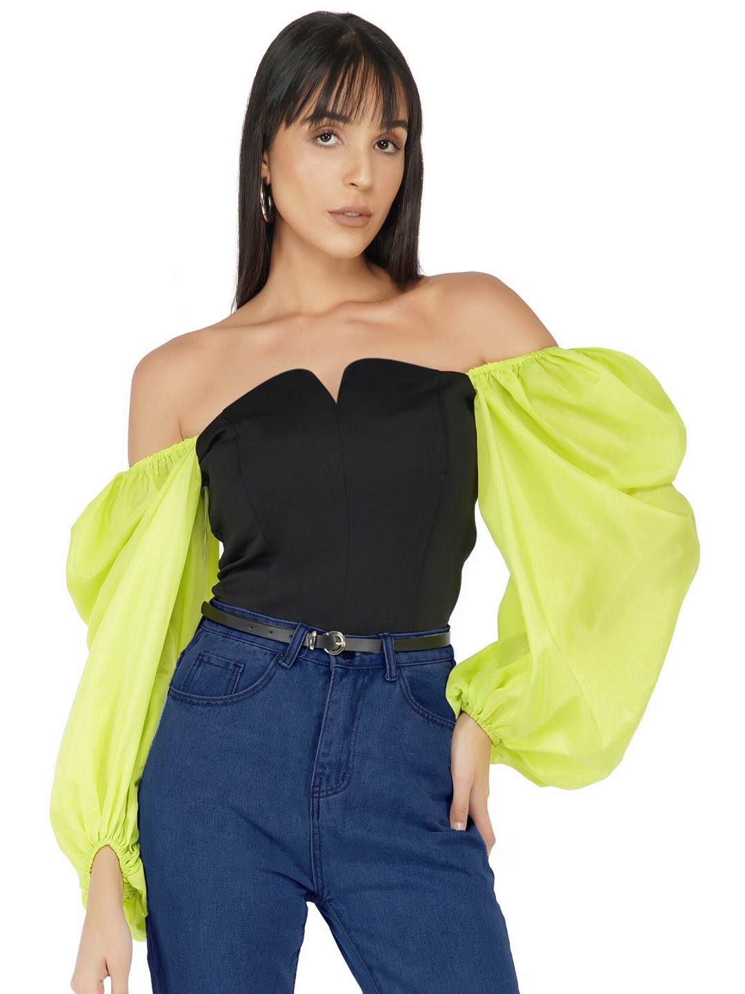 

THE CLOTHING FACTORY Off-Shoulder Puff Sleeve Bardot Top, Black