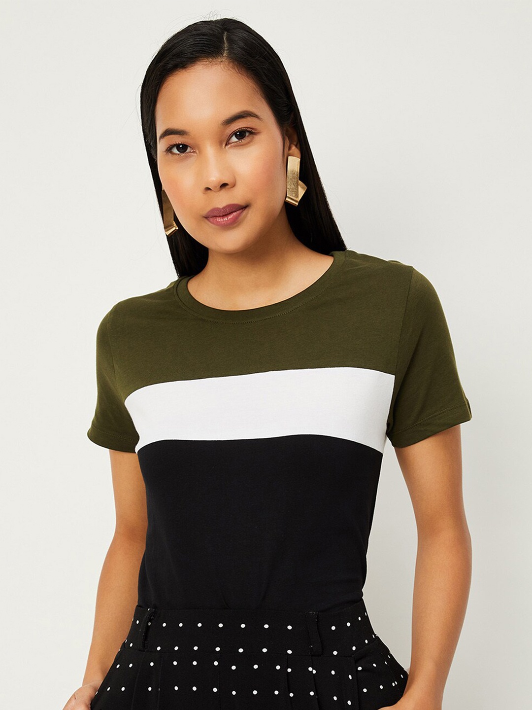 

max Colourblocked Cotton T-shirt, Olive
