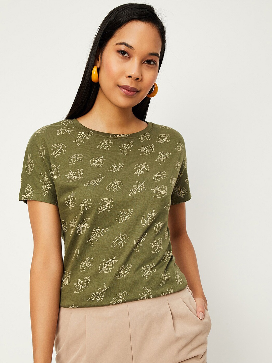 

max Tropical Printed Pure Cotton T-shirt, Olive
