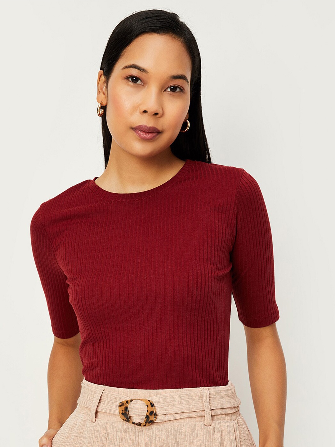

max Round Neck Cotton T-shirt, Red
