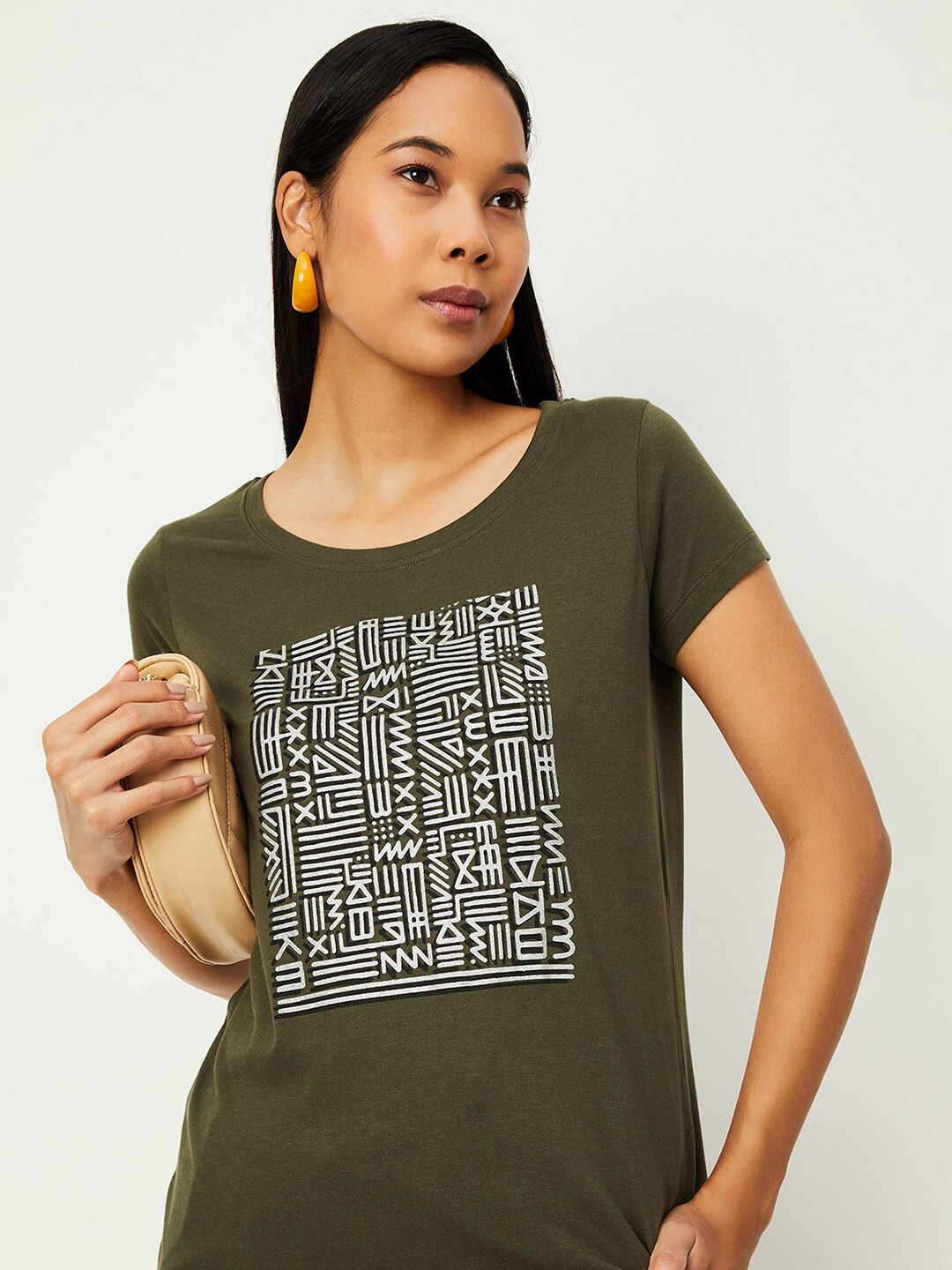 

max Typography Printed Cotton T-shirt, Olive
