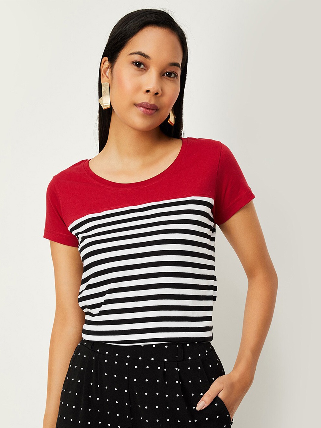 

max Striped Pure Cotton T-shirt, Red