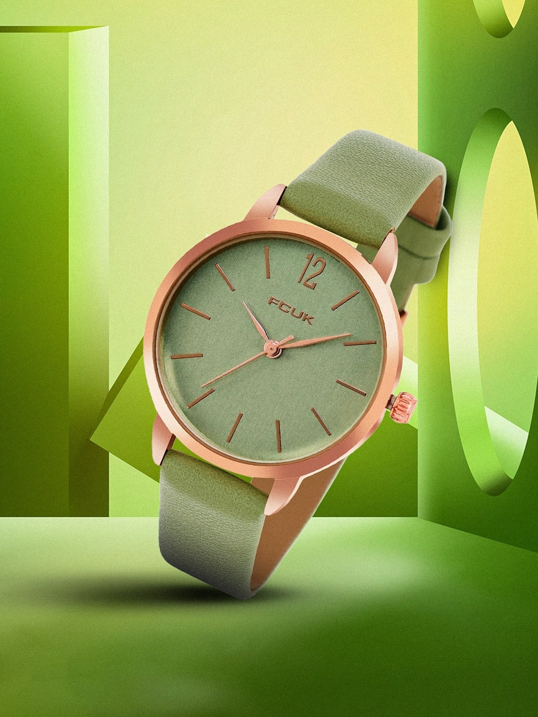 

FCUK Women Leather Straps Analogue Watch FK00021A, Olive