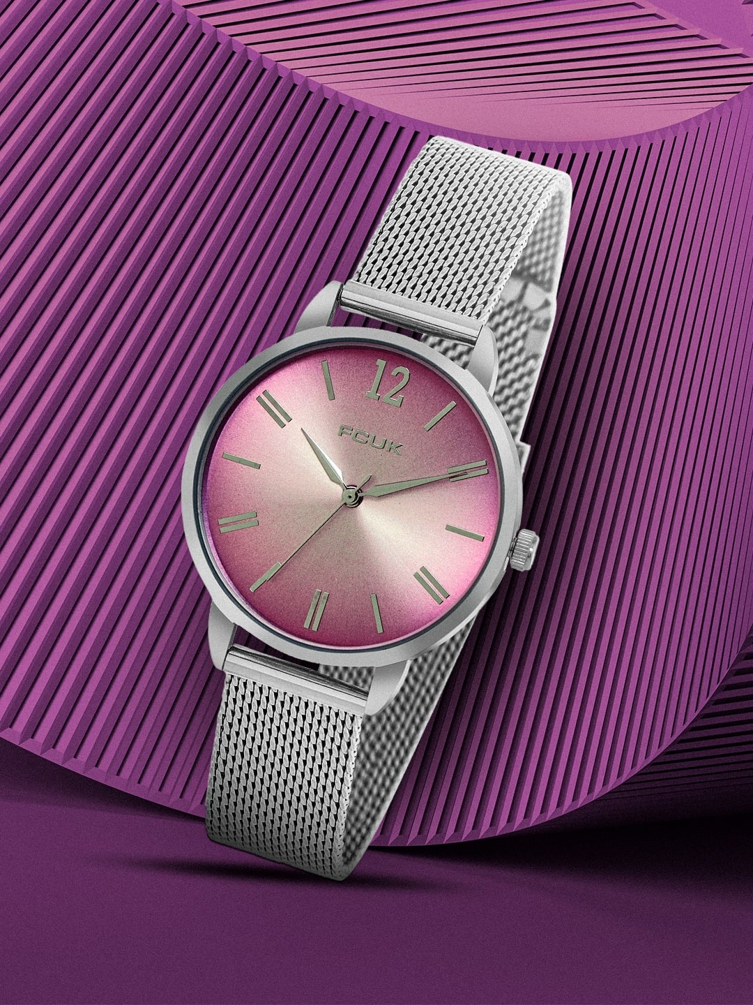 

FCUK Women Textured Dial & Stainless Steel Straps Analogue Watch FK00026A, Pink