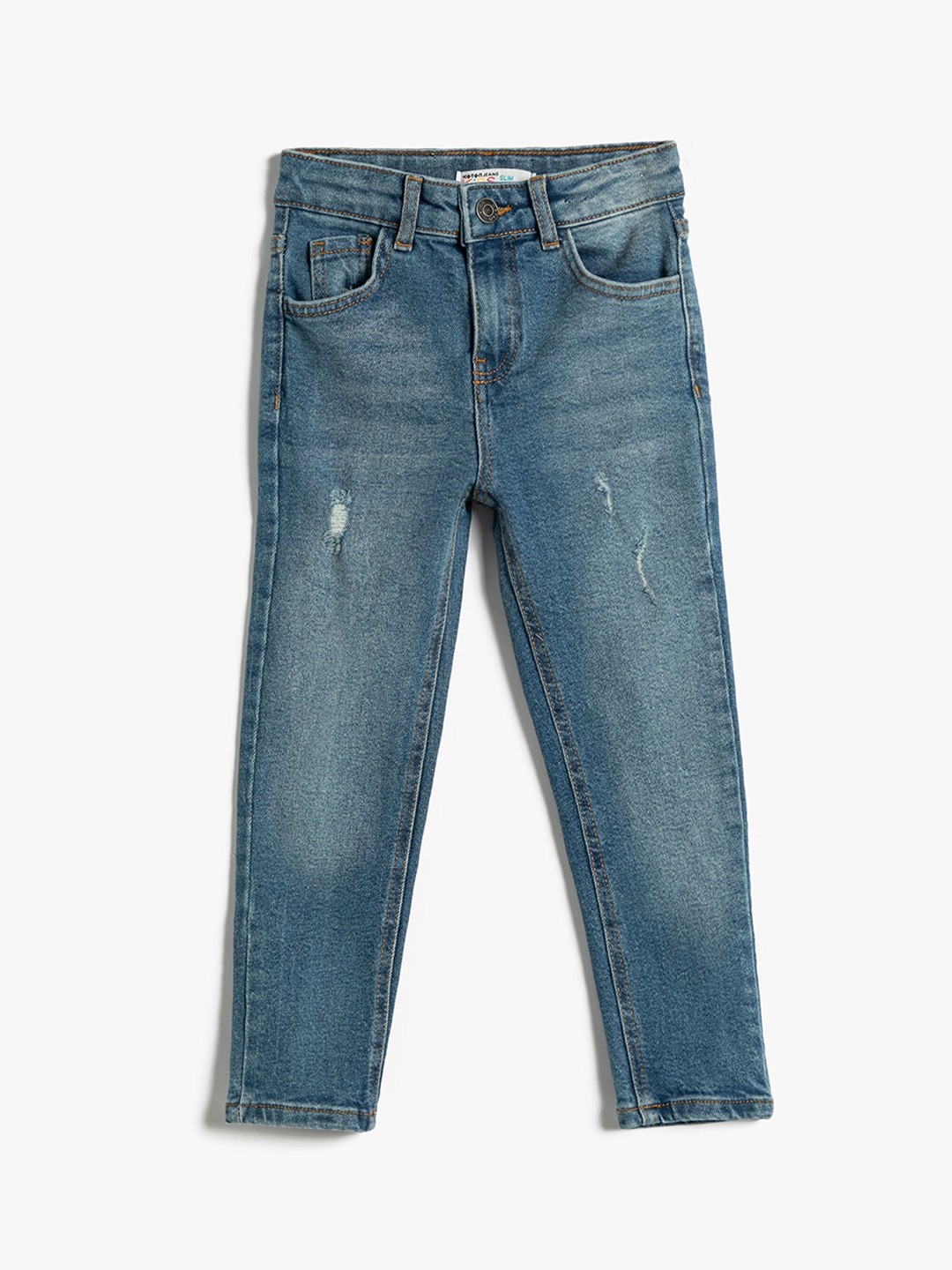 

Koton Boys Low Distress Light Fade Whiskers and Chevrons Stretchable Jeans, Blue