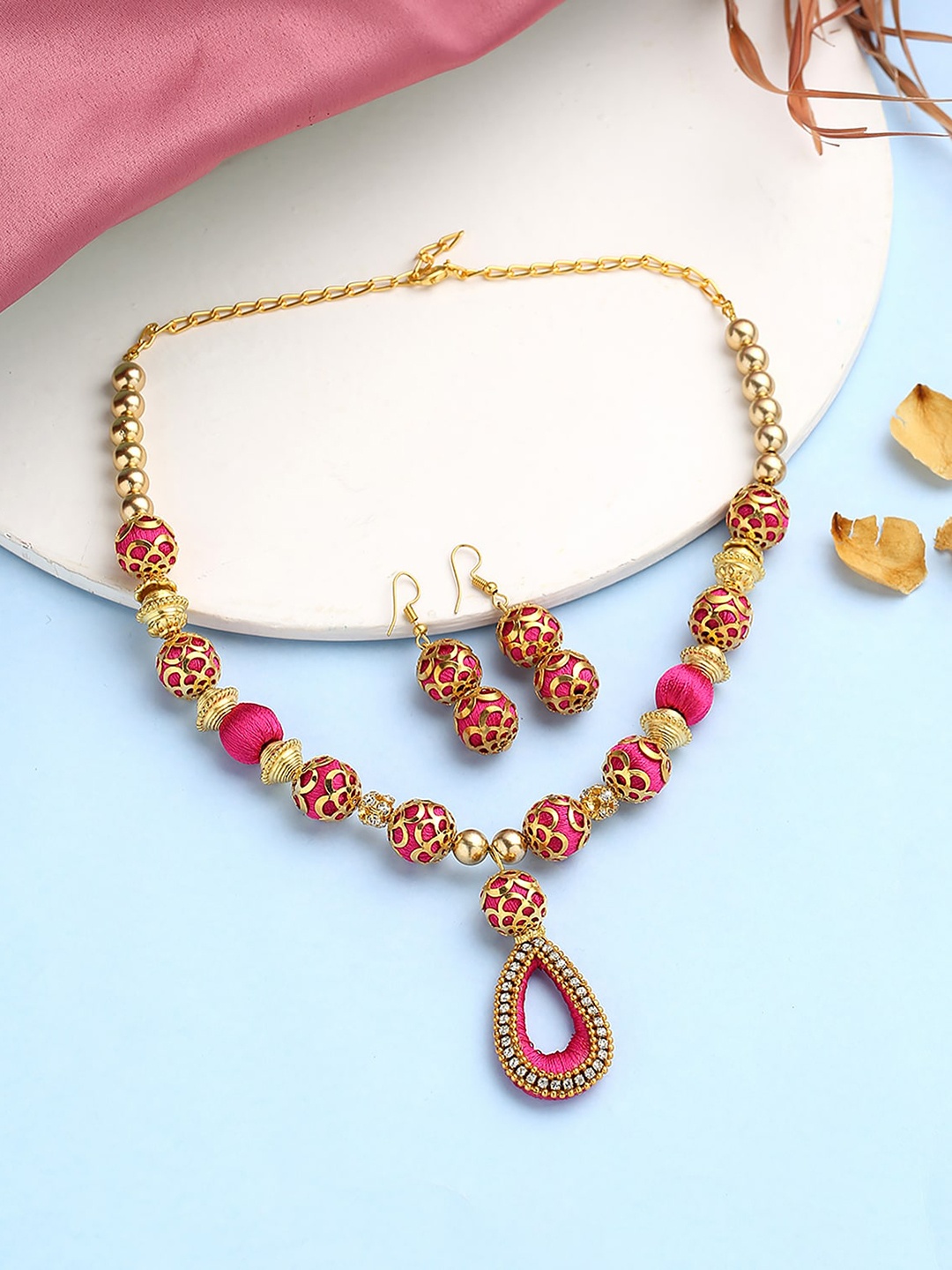 

AKSHARA Gold-Plated Stone-Studded & Beaded Jewellery Set