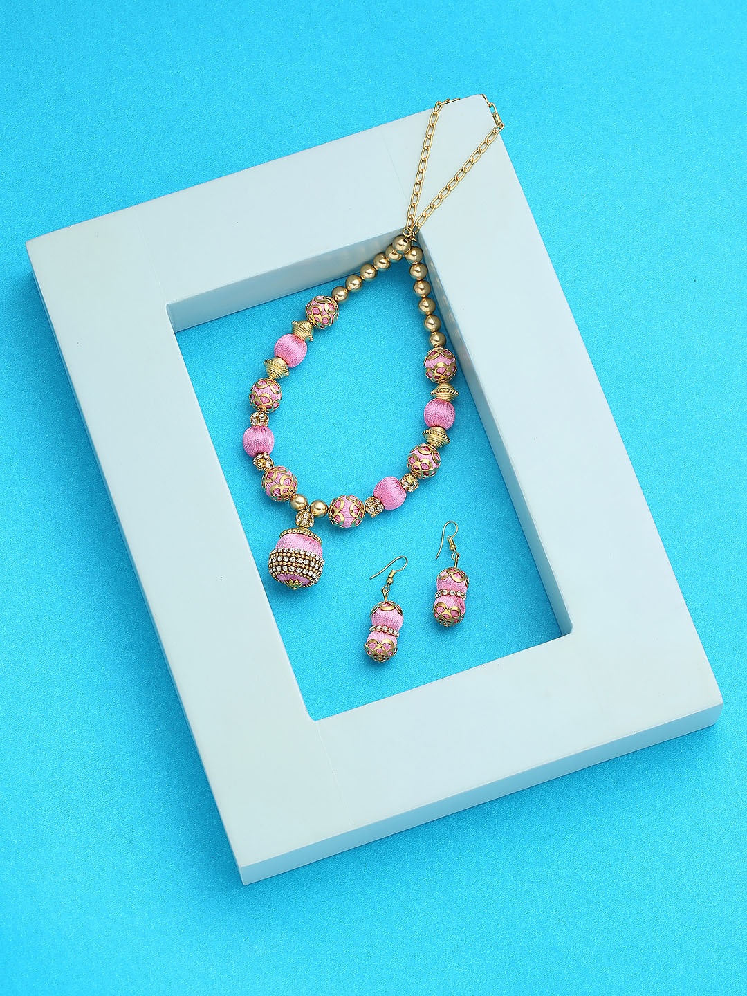 

AKSHARA Gold-Plated Artificial Stones and Beads Jewellery Set, Rose