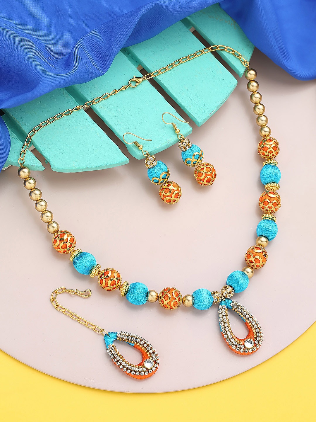

AKSHARA Gold-Plated Stone-Studded & Beaded Jewellery Set