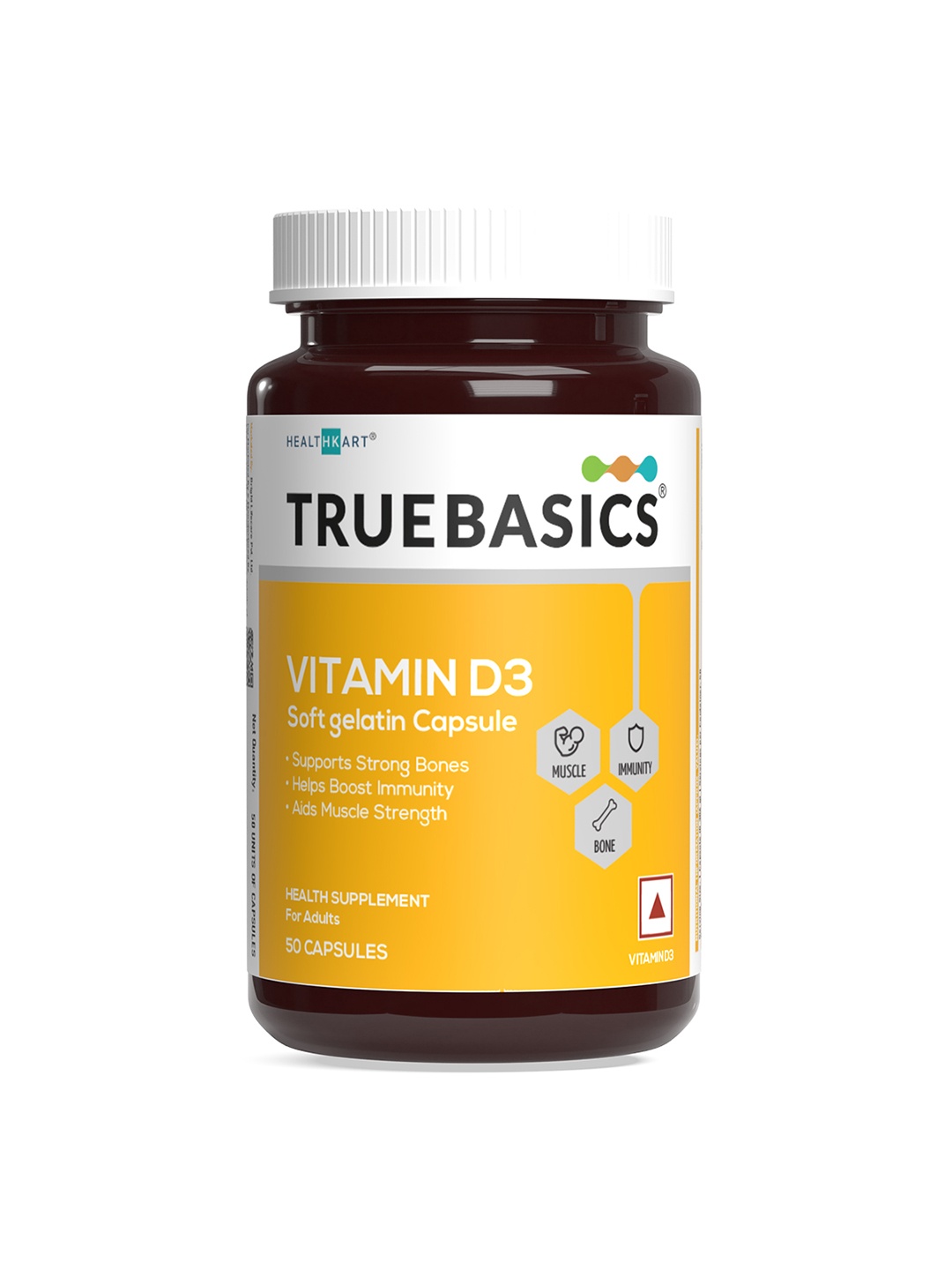 

TrueBasics Vitamin D3 For Healthy Bones & Strong Muscles - 50 Capsules, Yellow