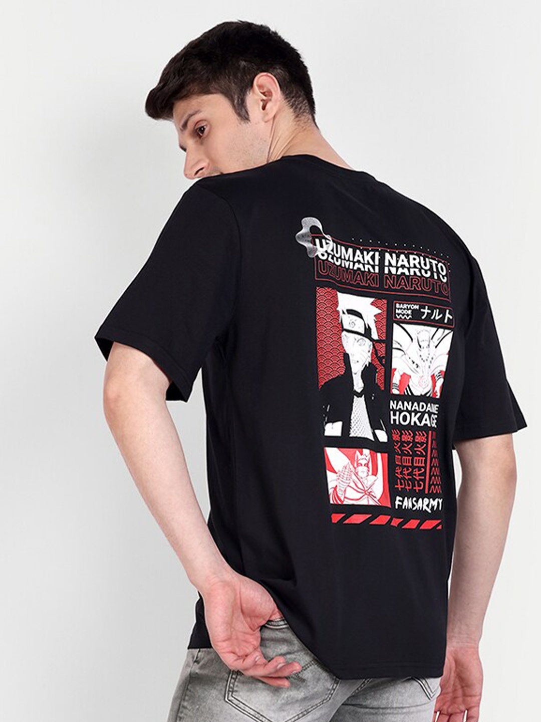 

Fans Army Anime Printed Naruto Pure Cotton Oversized T-shirt, Black
