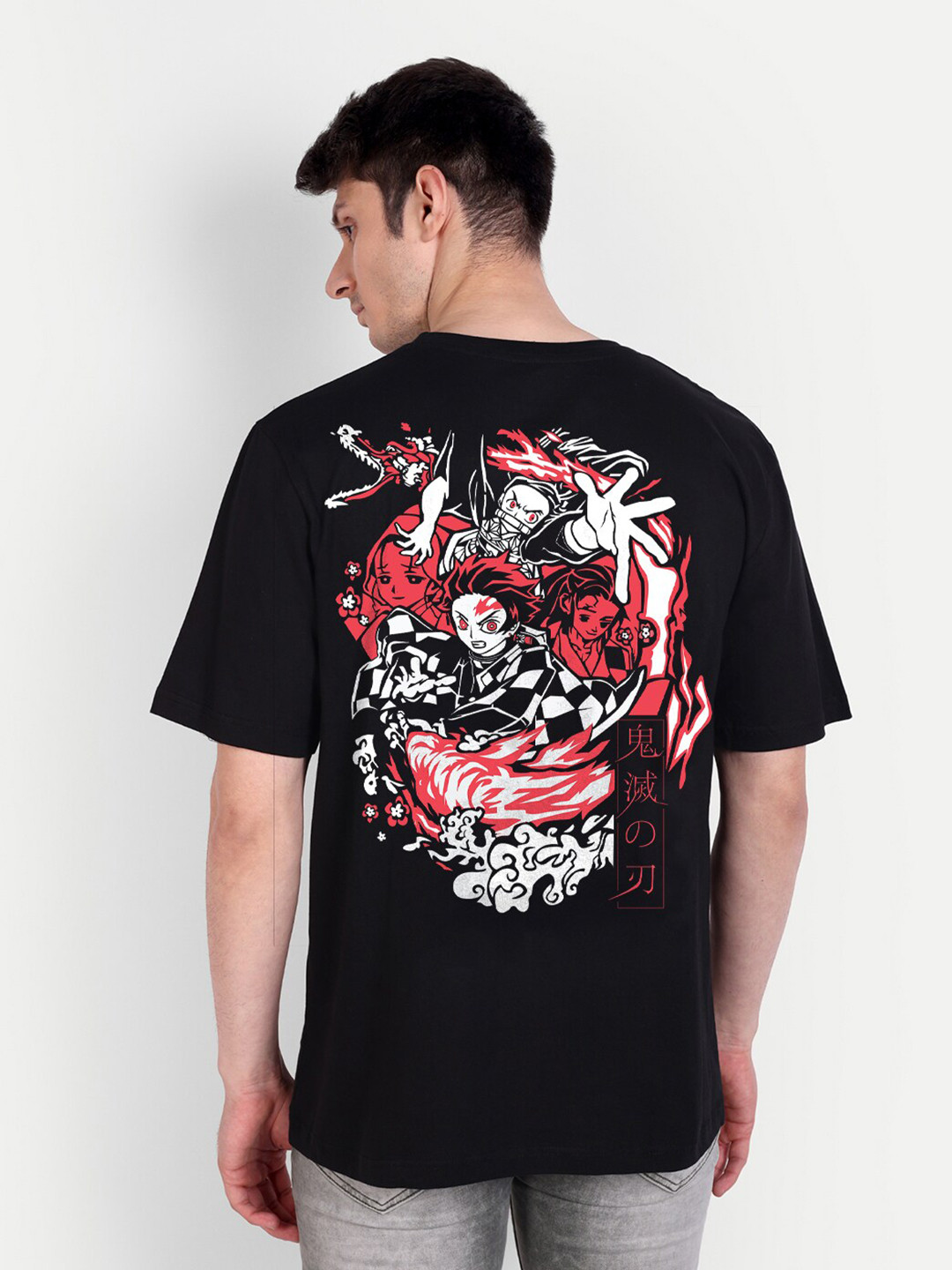 

Fans Army Demon Slayer Anime Printed Cotton Oversized T-shirt, Black