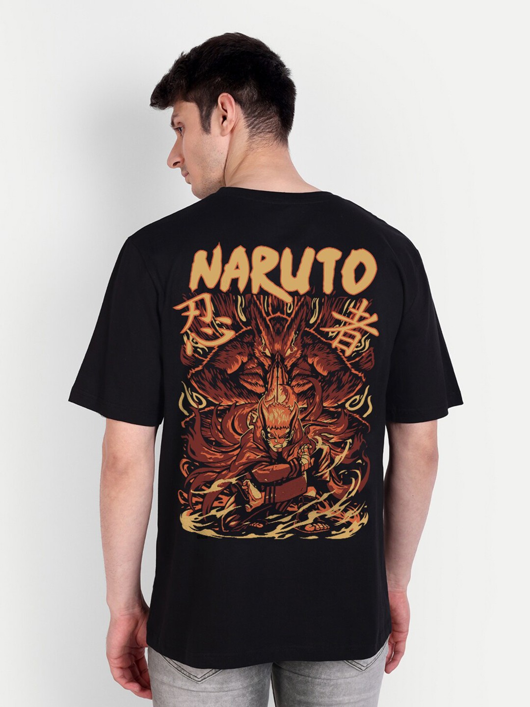 

Fans Army Anime Printed Naruto Pure Cotton Oversized T-shirt, Black