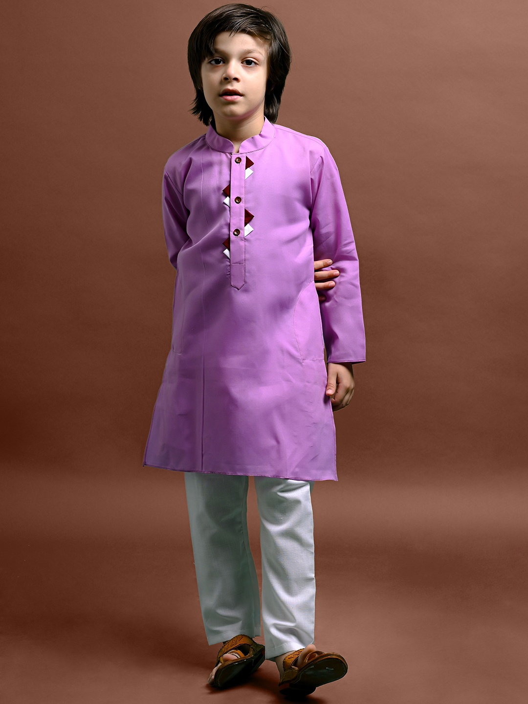 

VESHAM Boys Mandarin Collar Straight Kurta with Pyjamas, Purple