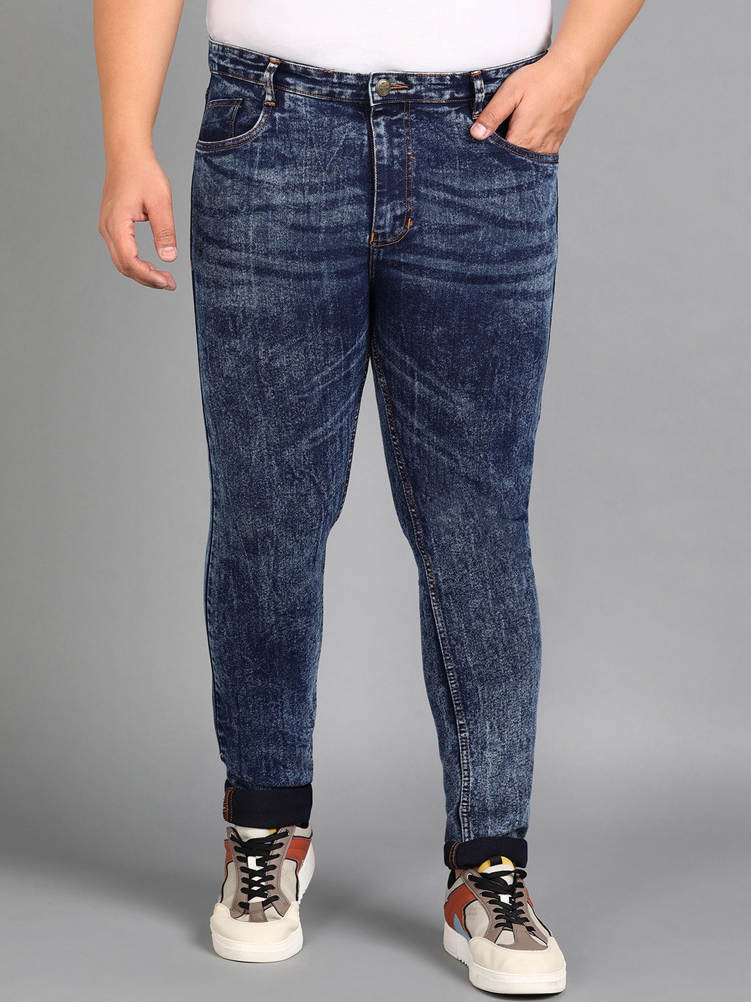

Urbano Plus Men Skinny Fit Mid Rise Heavy Fade Stretchable Jeans, Blue