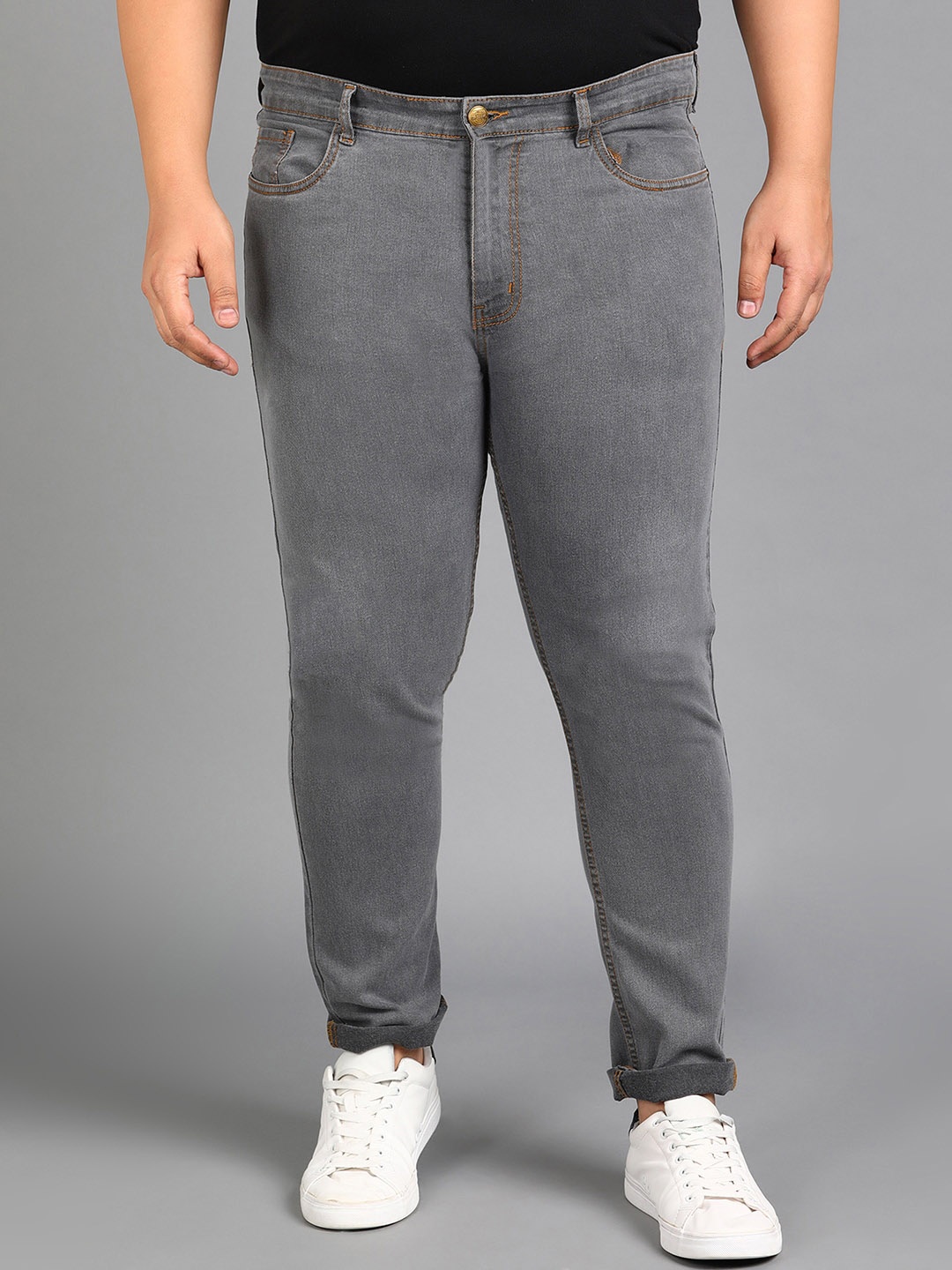 

Urbano Plus Plus Size Men Slim Fit Clean Look Mid-Rise Stretchable Jeans, Grey