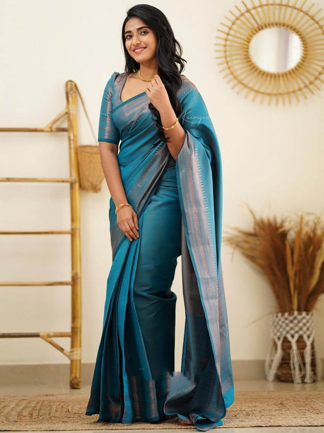 

SAREEWAVE Woven Design Border Zari Art Silk Kota Saree, Blue