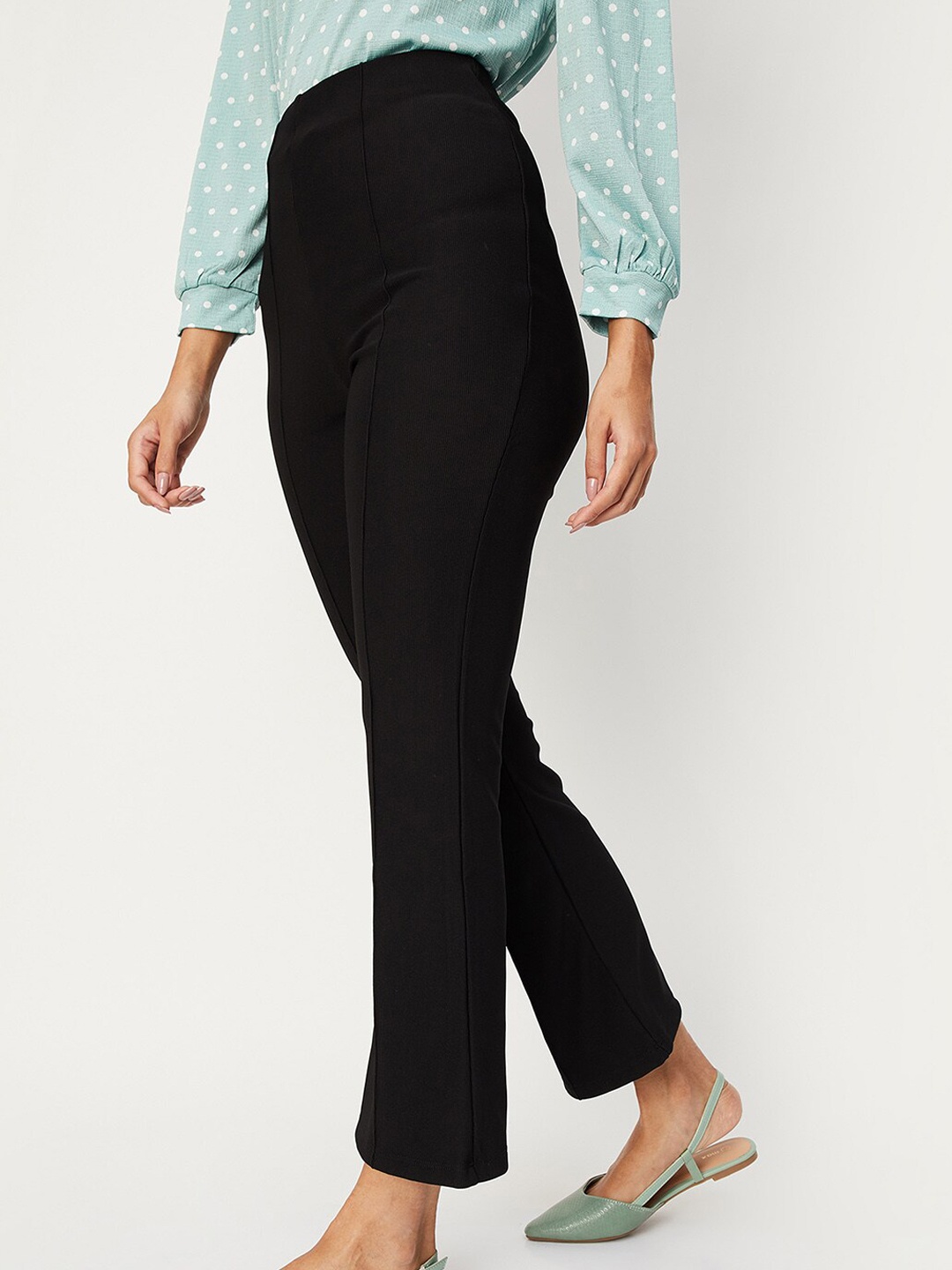 

max Women Regular Fit Mid-Rise Cotton Formal Trousers, Black