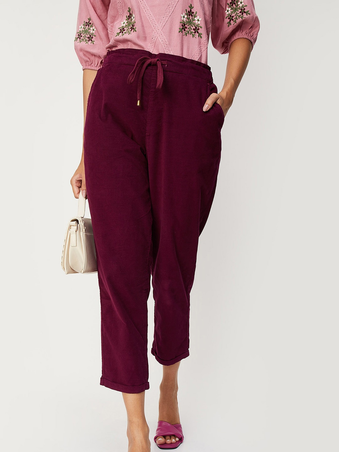 

max Women Mid-Rise Trousers, Purple