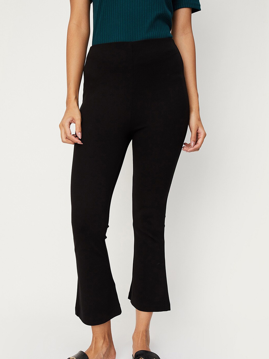

max Women Regular Fit Mid-Rise Cotton Formal Trousers, Black